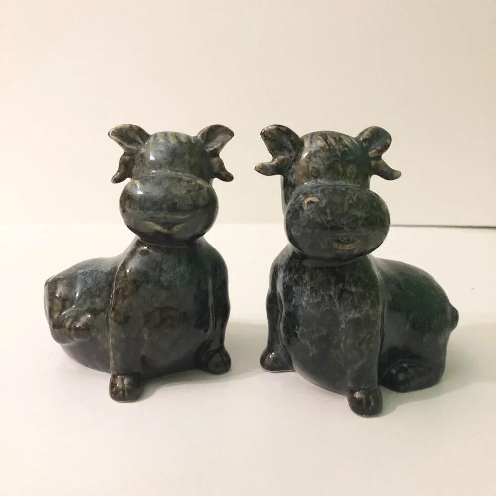 Vintage Lot of 2 Cow Figurine 5 Inch Tall Ceramic Figures
